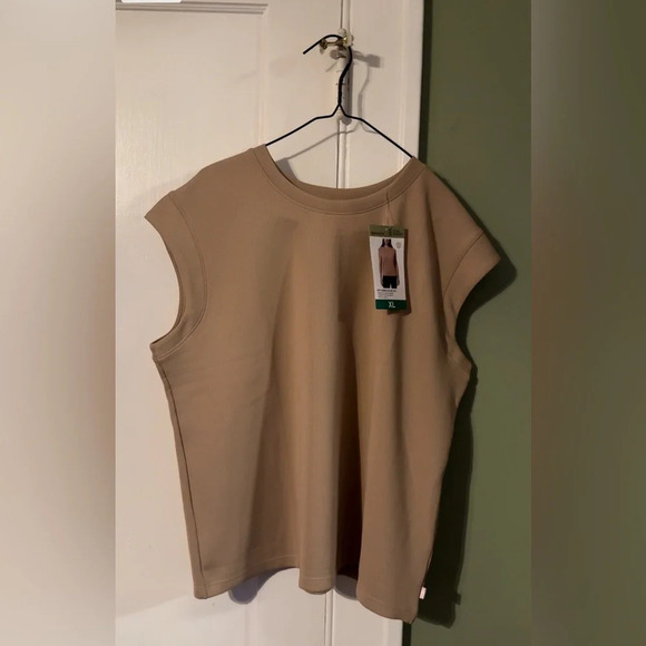 Mondetta Ladies' Soft Ribbed Short Sleeve Active Top, New Taupe (Tan) XL - Picture 3 of 11